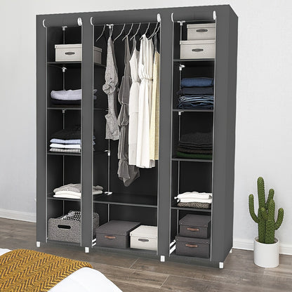 Fabric Wardrobe, Portable Bedroom Wardrobe, Space-Saving Wardrobe With 12 Open Shelves, 1 Hanging Rail, For Bedroom, Living Room 172x134x43cm Grey