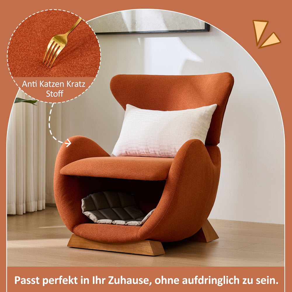 Walvishaai Loungestoel – Designstoel – Fauteuil – Relaxstoel – Accentstoel – Baksteenrood – Krasbestendige Stof – Comfortabele Gevoerde Zitplaats