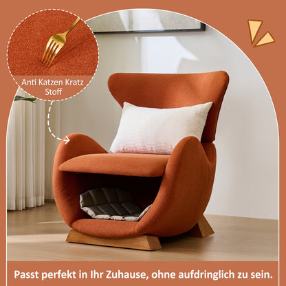 Walvishaai Loungestoel – Designstoel – Fauteuil – Relaxstoel – Accentstoel – Baksteenrood – Krasbestendige Stof – Comfortabele Gevoerde Zitplaats