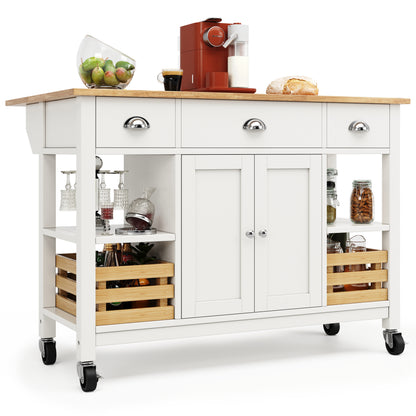 Keukeneiland – Keukenkast – Buffetkast – Serveerwagen – Kookeiland – Uitklapbaar Werkblad – MDF Met Dennenhouten Mand – 120x45x90 cm – Wit