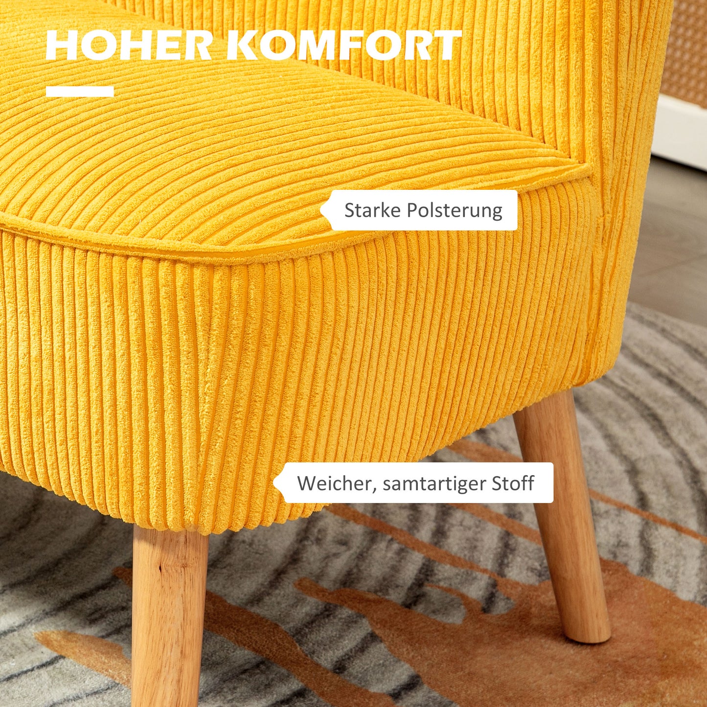 2-zits bank – tweezitsbank – loveseat – zitbank – sofa – Scandinavisch design – massief houten frame – draagkracht 150 kg – afmeting 117x56,5x77 cm – gele kleur