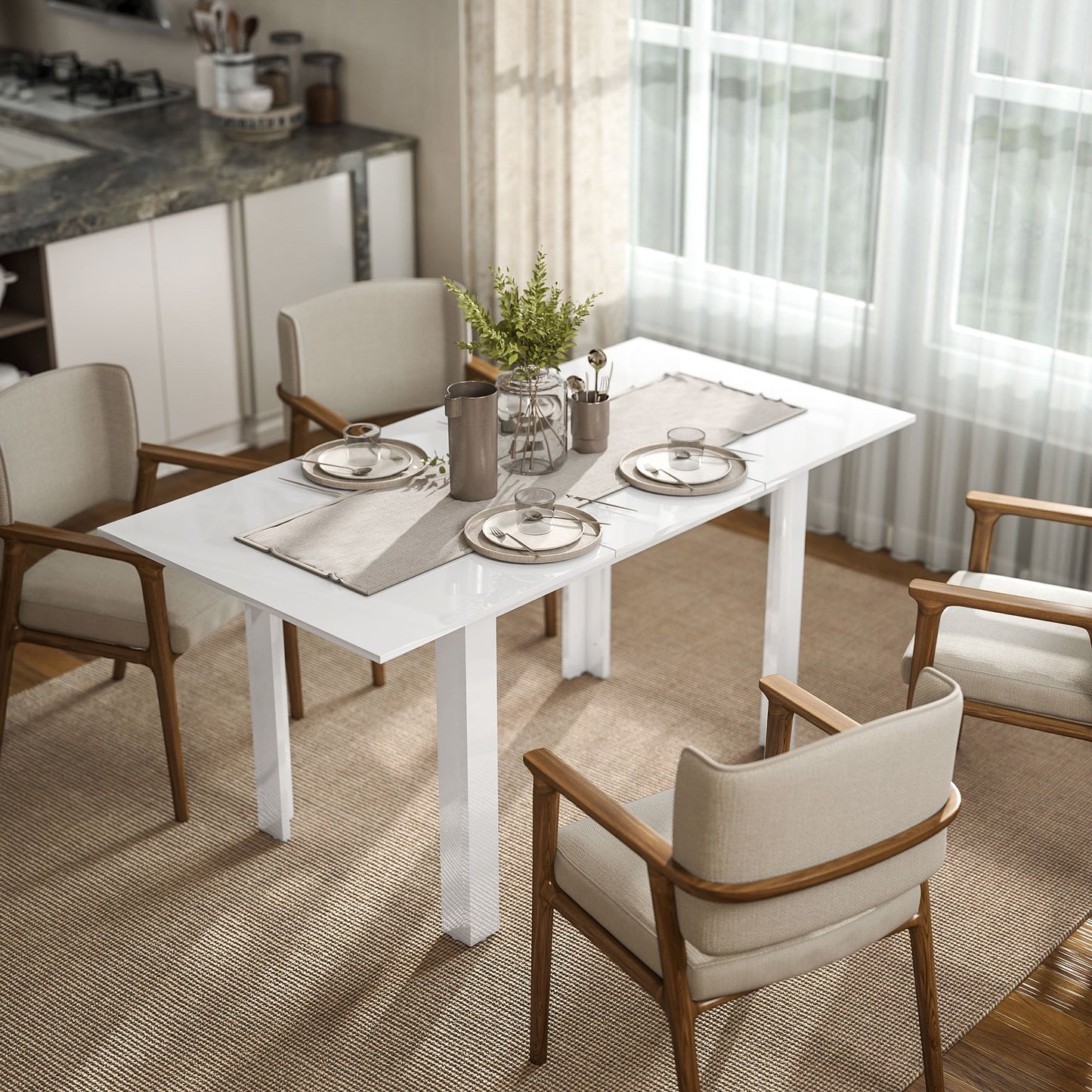 Uitklaptafel – Klaptafel – Vouwtafel – Uitschuiftafel – Eettafel – Hoogglans Wit – Uitschuifbaar 120-160 cm – Ruimtebesparend Design