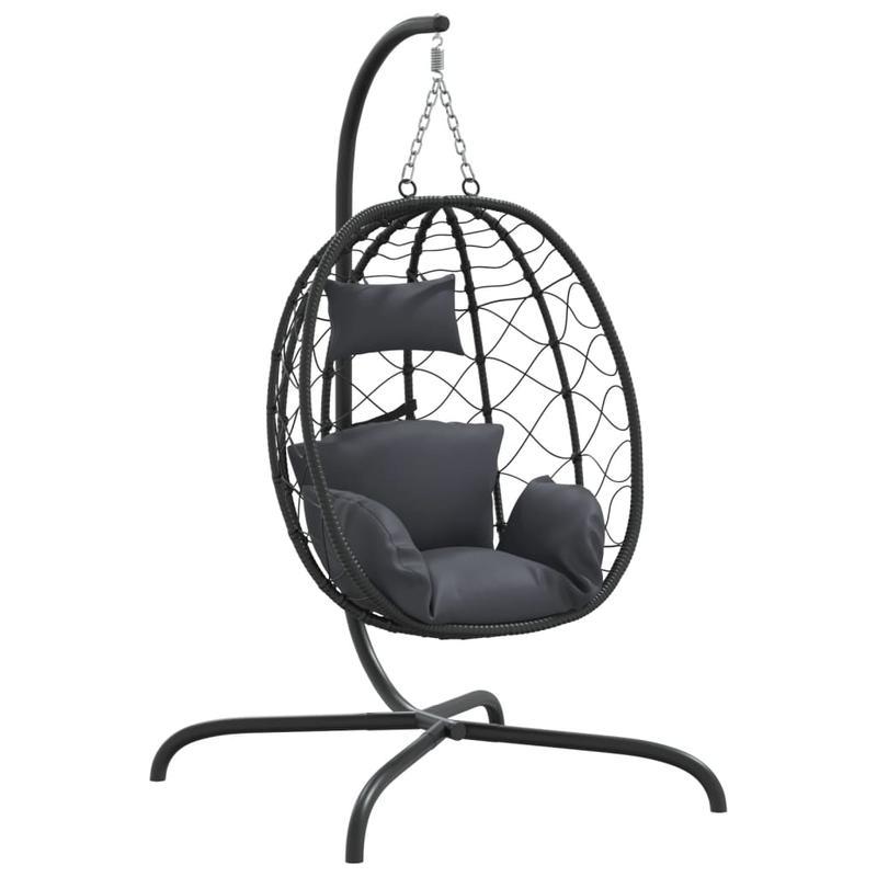 Hangstoel – Schommelstoel – Tuinstoel – Balkonstoel – Garden Swing – Modern Eivormig Design Anthraciet – Stevig Zwart Metalen Frame – Comfortabel Weerbestendig Kussen