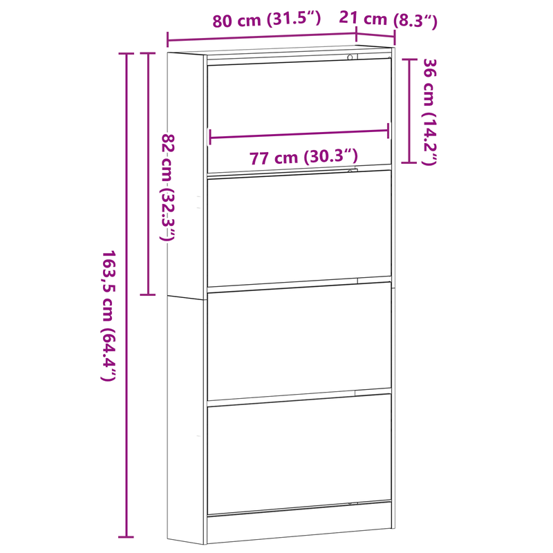 Schoenenrek – Schoenenkast – Schoenenopberger – Schoenenbank – Schoenendiens – Zwart Houten Design – Ruimtebesparend Hoog 80x21x163,5 cm – Duurzaam Hardhout Met Glazen Planken