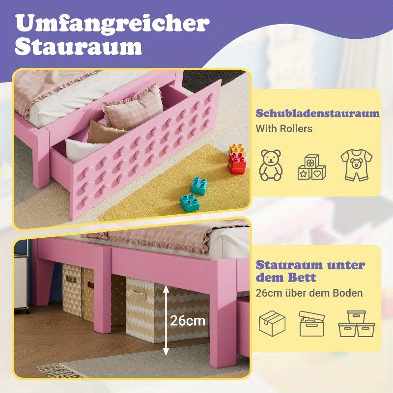 Bedframe Roze – Bedombouw – Bedkast – Opbergbed – Slaapkamerbed – Met Laden – Stevige Constructie – Ruimtebesparend Design