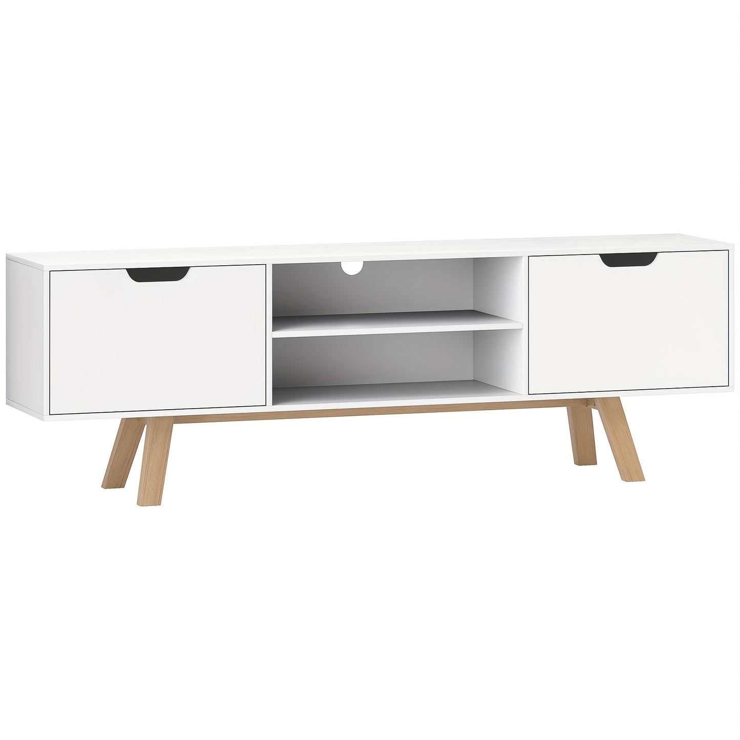 TV Stand, TV Stand for TVs Up to 65 Inches, Low Cabinet with Two Doors And Two Shelves, TV Stand for Living Room, Dimensions 150 X 39 X 50cm, White, Media Storage Solution, Spacesaving Cabinet, Compact Stand, Highquality Mate