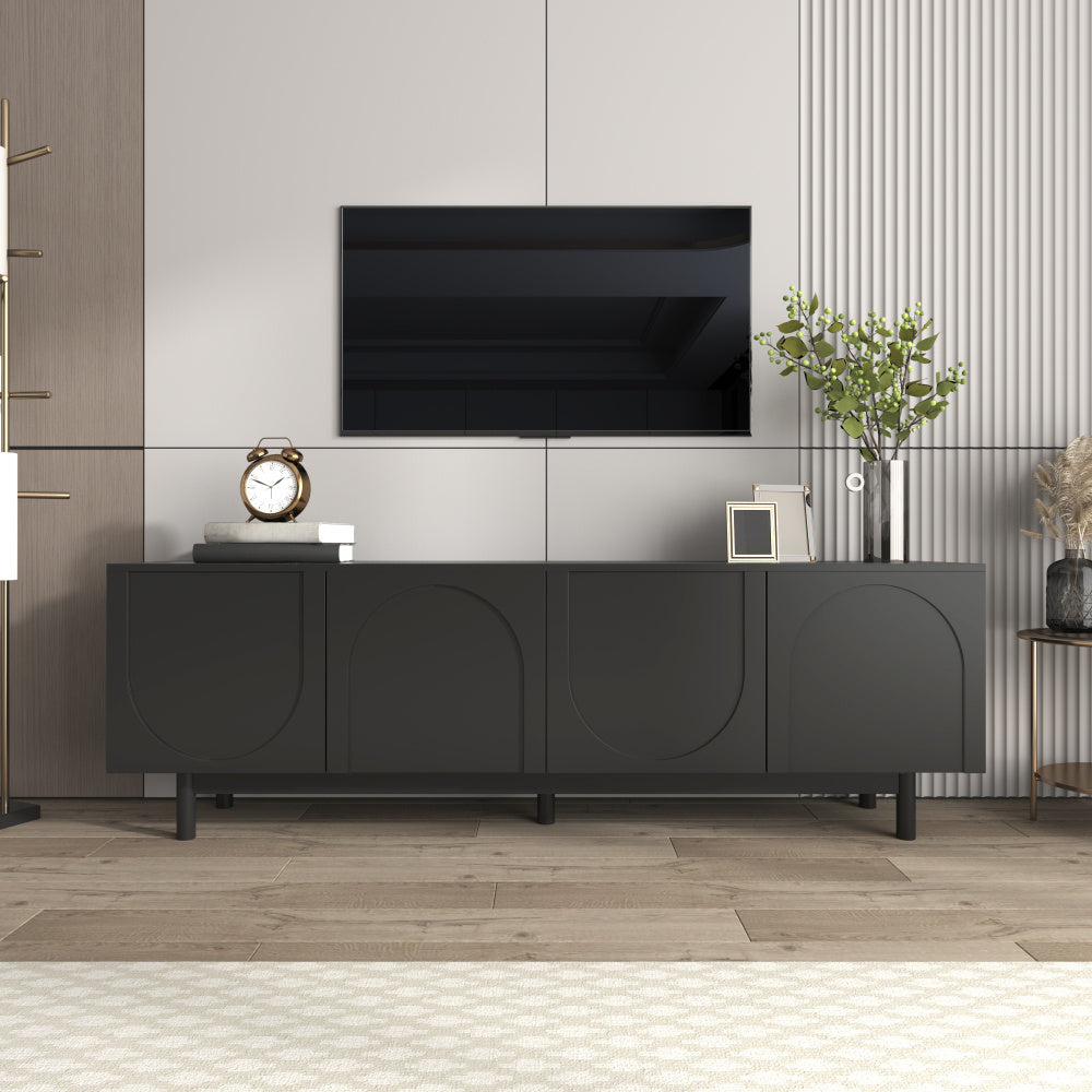 Modern Black TV Cabinet - 175 x 38 x 56cm, Adjustable Single Layer Media Storage with 4 Shelves, Lightweight Durable Design for Living Room, Bedroom, Office - No Assembly Required, Minimalist Furniture, Sleek Texture Finish,