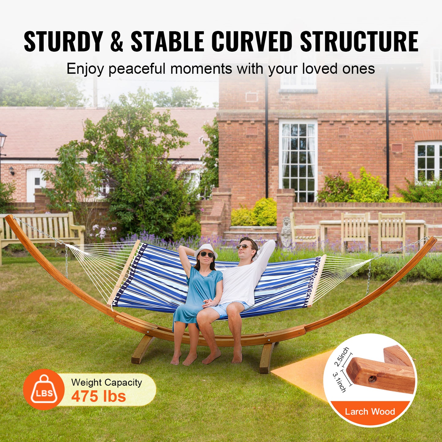 Houten Hangmatstandaard – Hangmat Frame – Houten Standaard – Boogvormige Steun – Outdoor Relaxstoel – Voor Hangmatten 270-400 cm – Verstelbare Hoogte – Draagkracht 215 kg