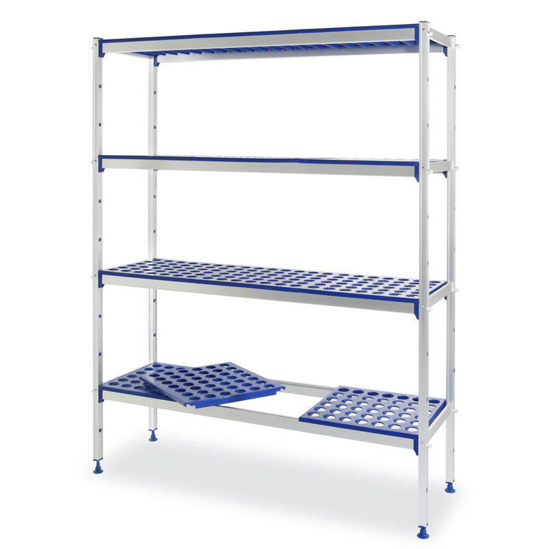 Open kast keuken – Open stelling – Opbergkast – Opbergrek – Vakkenkast – Geanodiseerd aluminium frame – Vaatwasserbestendige polypropylene planken – 128 cm breed, 168,5 cm hoog
