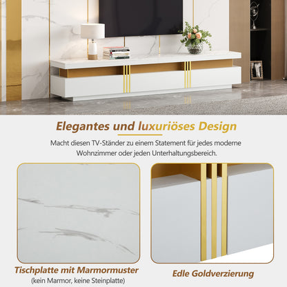 Lowboard TV-meubel – TV Meubel – TV Kast – TV Dressoir – Entertainment Center – Marmerlook – 200x40x42 cm – Geschikt Tot 90 Inch – 3 Lades – Kabelmanagement