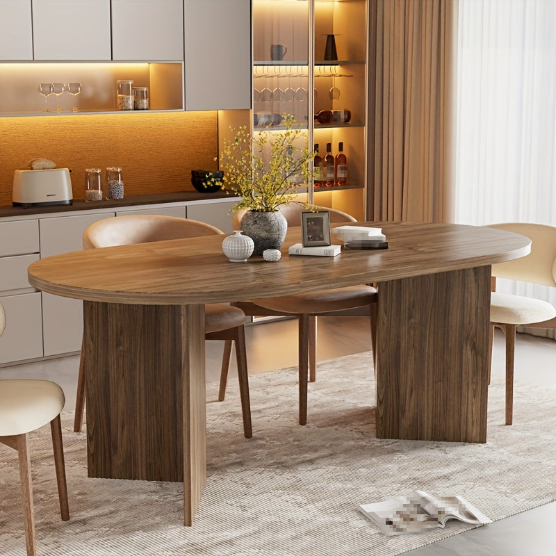 Ovale Eettafel – Rond Tafelblad – Houten Tafel – Vintage Eetkamertafel – Eettafel Bruin – Voor 8-10 Personen – 200x90x76 cm – Afgeronde Hoeken