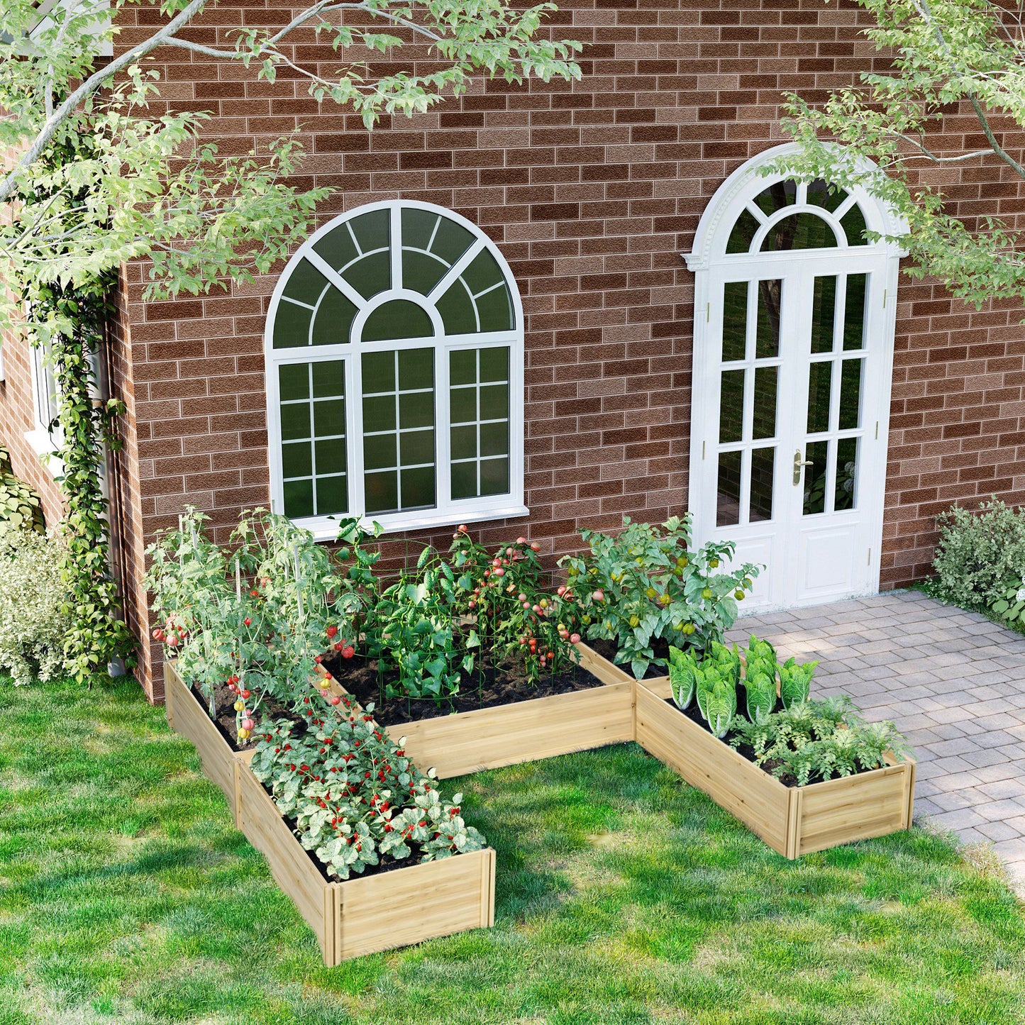 Outsunny Set of 5 Planters Convertible Planters Outdoor Wooden Planter Pre-Oiled, Dim. 230L x 230W x 28H cm Natural Wood
