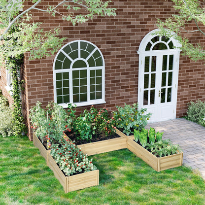 Outsunny Set of 5 Planters Convertible Planters Outdoor Wooden Planter Pre-Oiled, Dim. 230L x 230W x 28H cm Natural Wood