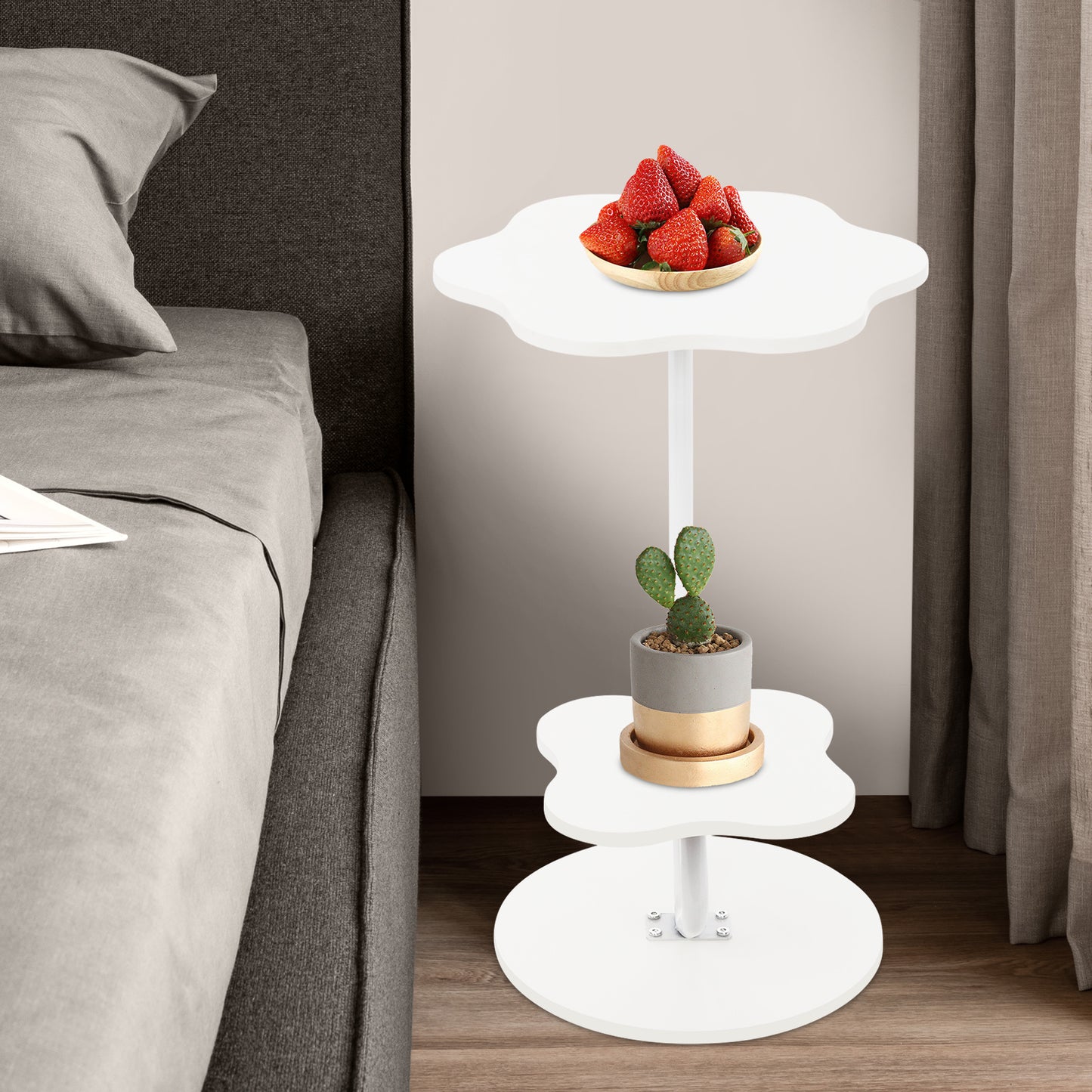 Salontafel – Koffietafel – Bijzettafel – Woonkamertafel – Sofa Tafel – Tweelaags – Creme Wit – Hout & Metaal – Compact 40cm Blad – 61,5cm Hoogte