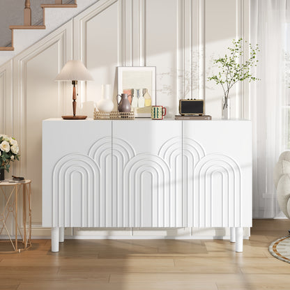 Large Capacity Modern Metal Storage Cabinet with 3 Doors & Adjustable Partitions - Heavy-Duty Contemporary Sideboard with Spacious Drawers, 120x38.5x79cm, MDF-Like for Living Room, Bedroom, Hallway - Space-Saving Furniture