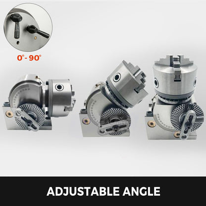 Deelkop Draaibank – Verdeelkop CNC – Indexeerkop Freesmachine – 3-Klauws Klauwplaat – 4 Inch Chuck – Verstelbare Hoek – HT200 Gietijzer Stabiel