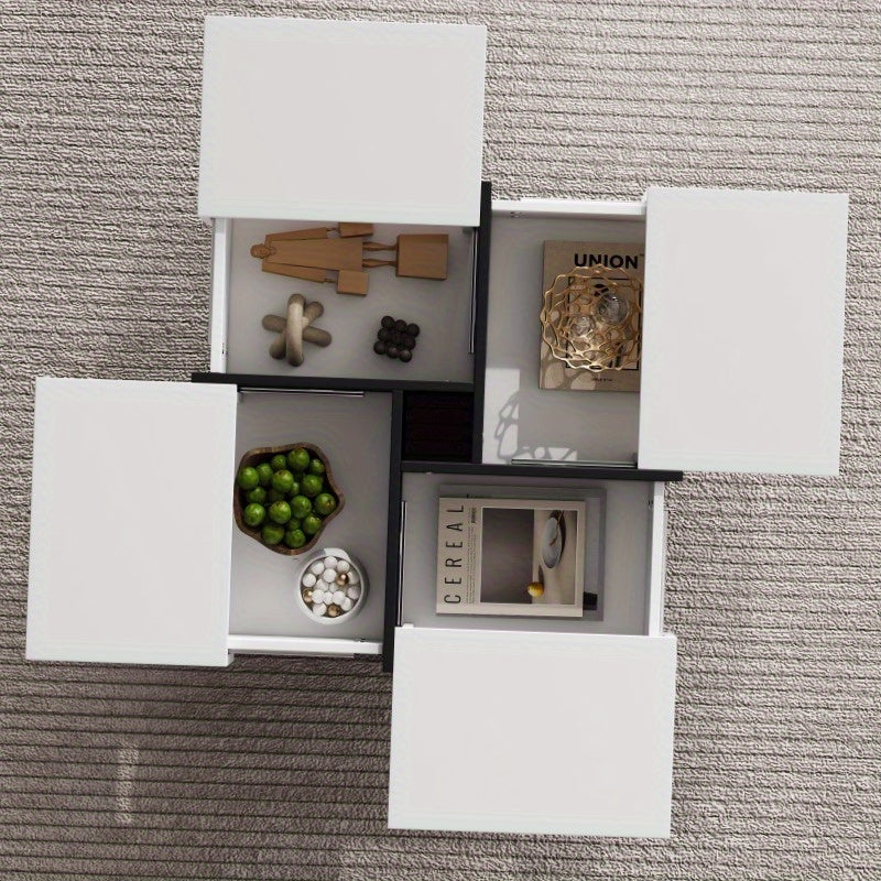 Salontafel – Woonkamertafel – Koffietafel – Tafel – Bijzettafel – Hoogglans Zwart – Vierkant 70x70x35 cm – 4 Opbergladen – Max. Belastbaar 30 kg