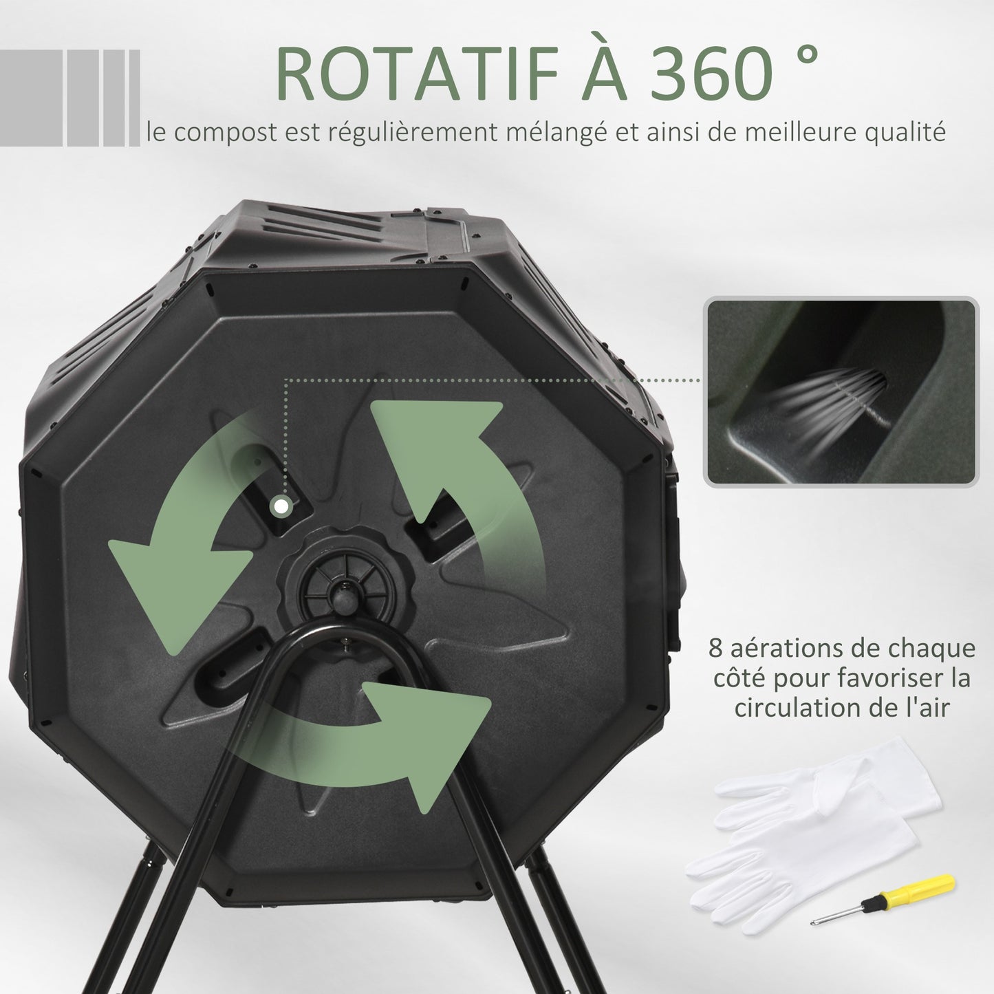 Compostbak – Composteerbak – Tuincompostvat – Compostcontainer – Keukenafvalverwerker – 160 Liter – 360° Draaibaar