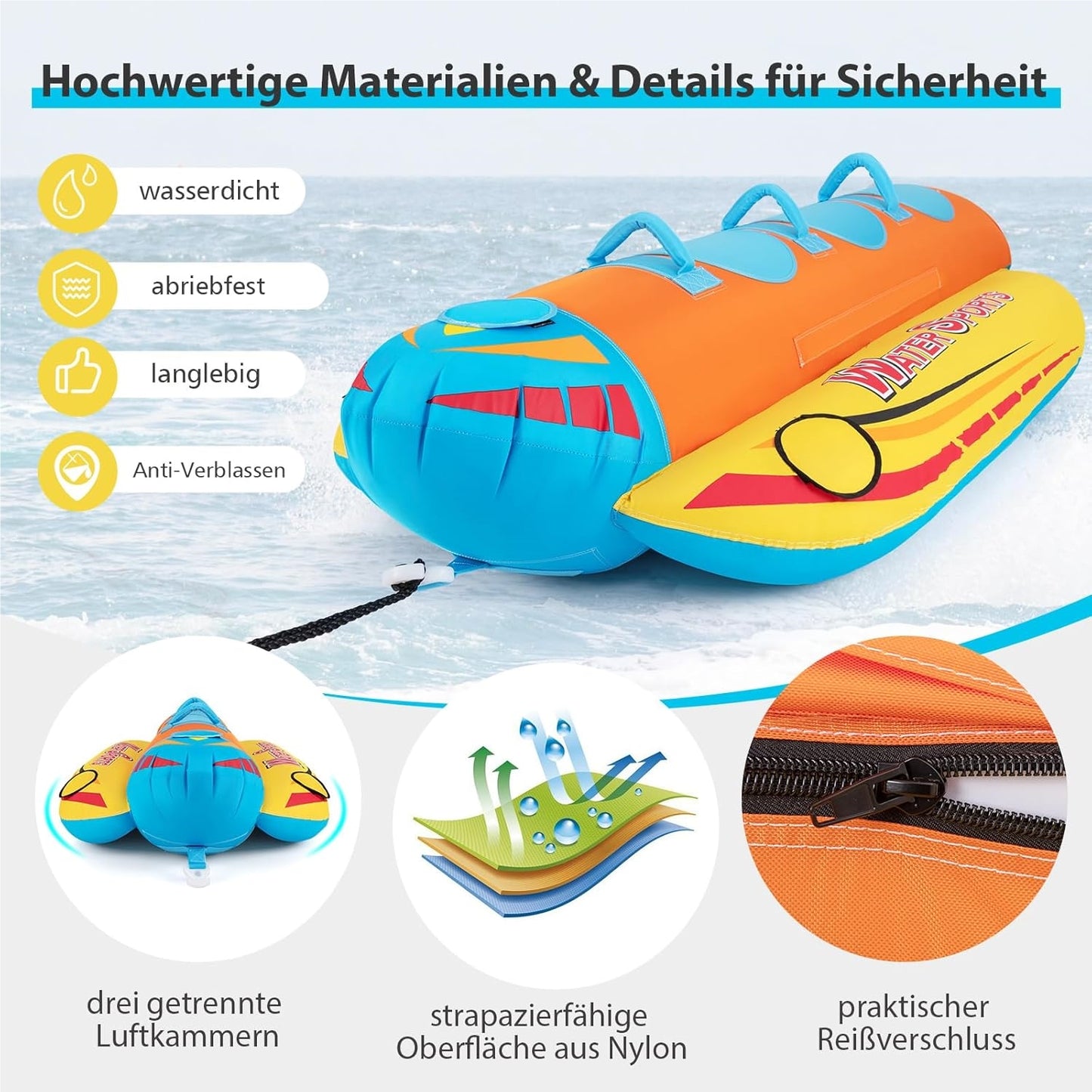 Banaanboot – Opblaasbare Boot – Waterspeelgoed – Sleepboot – Waterpret Tube – 3-Persoons – EVA-Comfortzitplaatsen – Puncturebestendig PVC