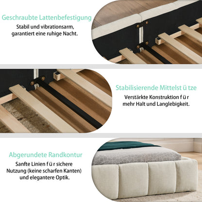 Tweepersoonsbed – 2-Persoonsbed – Bed – Slaapbed – Ledikant – Chenille Bekleding – 160x200 cm – Eucalyptus Houten Frame – Stabiel Metalen Onderstel – Beige – Modern Rustiek Design