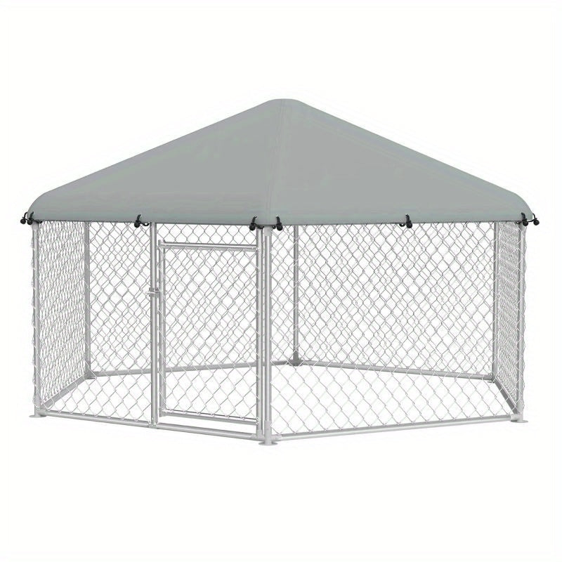 Hondenkennel – Buitenren – Hondenhok – Dierenverblijf – Hondenkooi – Gegalvaniseerd Staal – Zonnescherm Dak – 210x185x150 cm – Afsluitbare Deur – Weerbestendig