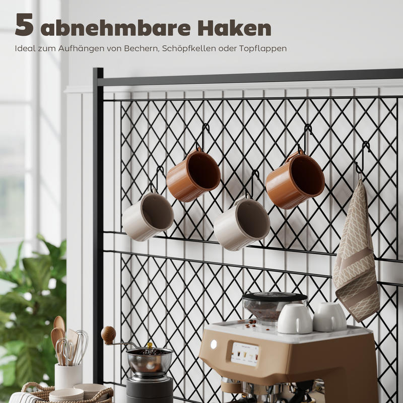 Wood Spice Rack Kitchen Shelf with Work Surface & Cabinet Door Storage - 5-Hook Hanging System, Space-Saving Vertical/under-Cabinet Unit for Spices, Pots, Pans - Compact Square Shelf (Compatible with Small Kitchens)