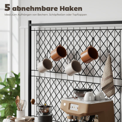 Wood Spice Rack Kitchen Shelf with Work Surface & Cabinet Door Storage - 5-Hook Hanging System, Space-Saving Vertical/under-Cabinet Unit for Spices, Pots, Pans - Compact Square Shelf (Compatible with Small Kitchens)