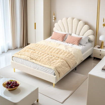 Double Bed Frame with Slatted Base and Headboard, 140 x 200 cm, Velvet, for Bedroom, bbbgddsbb (Mattress Not Included). 4fa54f6e