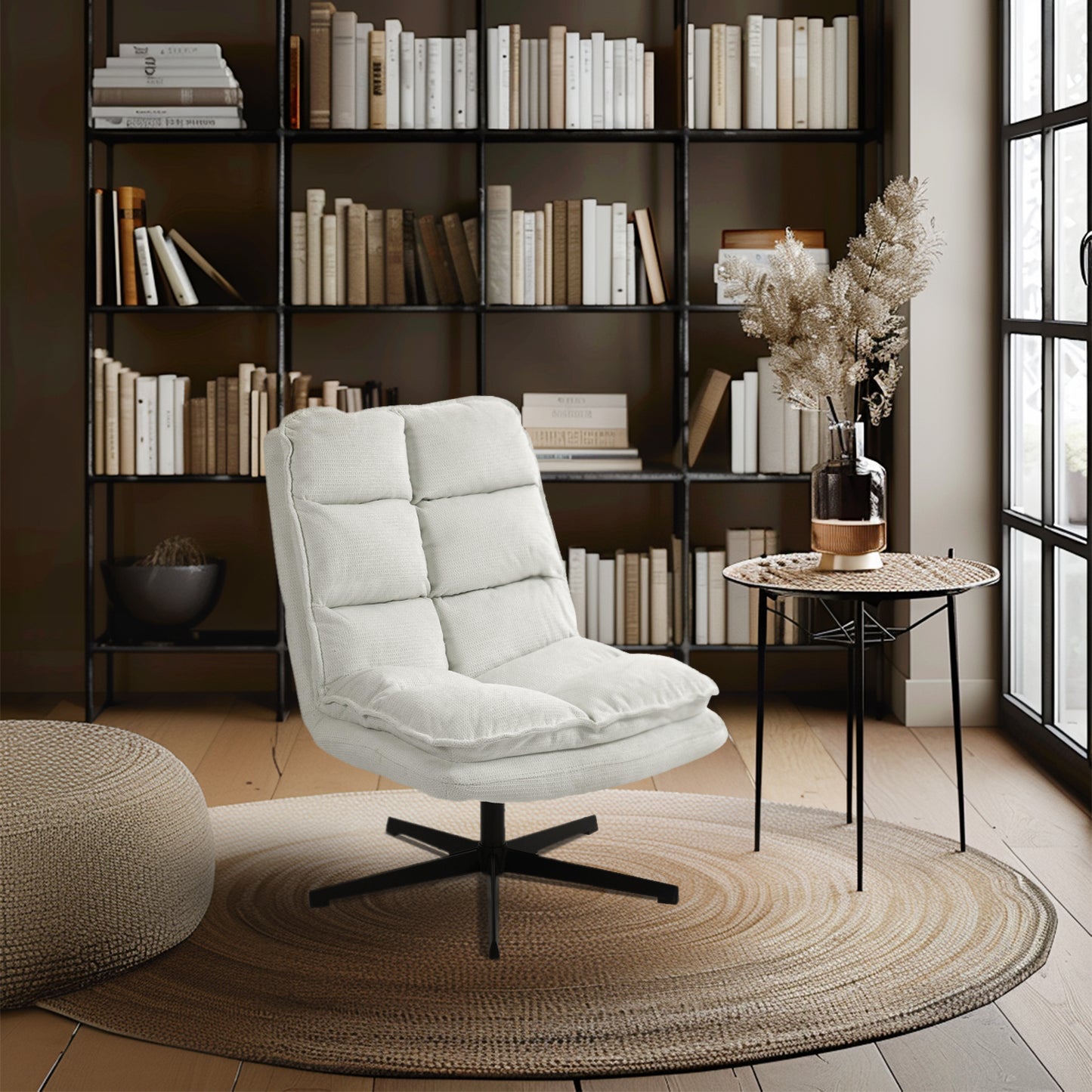 Draaifauteuil – Lounge Chair – Fauteuil – Relaxstoel – Zithoekstoel – Wit – Inklapbare Rugleuning – 360° Draaifunctie