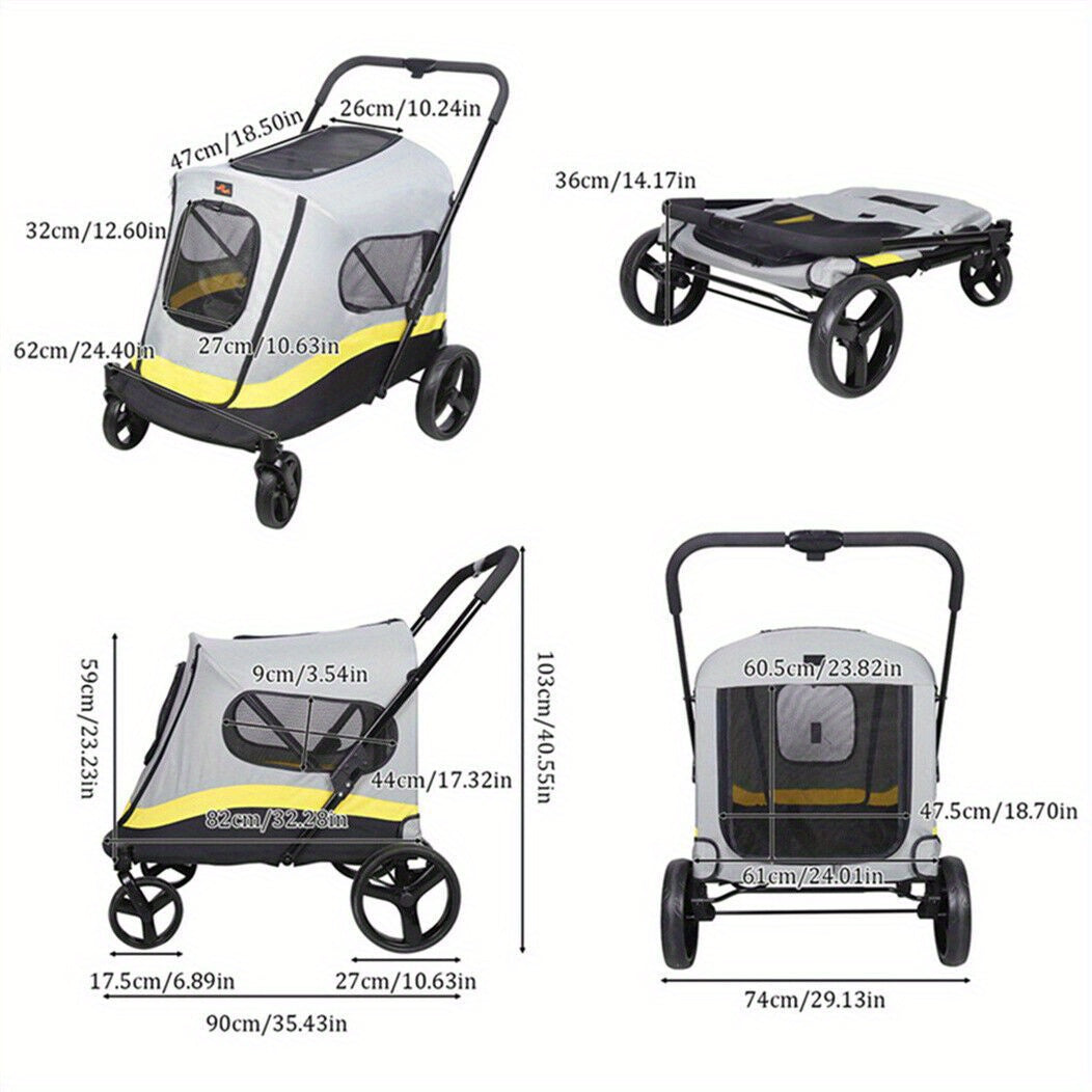 Hond Jogger Stroller – Hondenwagen – Hond Buggy – Hond Wandelwagen – Hond Pushchair – Extra Groot – Inclusief Regenhoes – 4 Wielen – Stevig Stalen Frame – Comfortabel Voor Oudere Honden