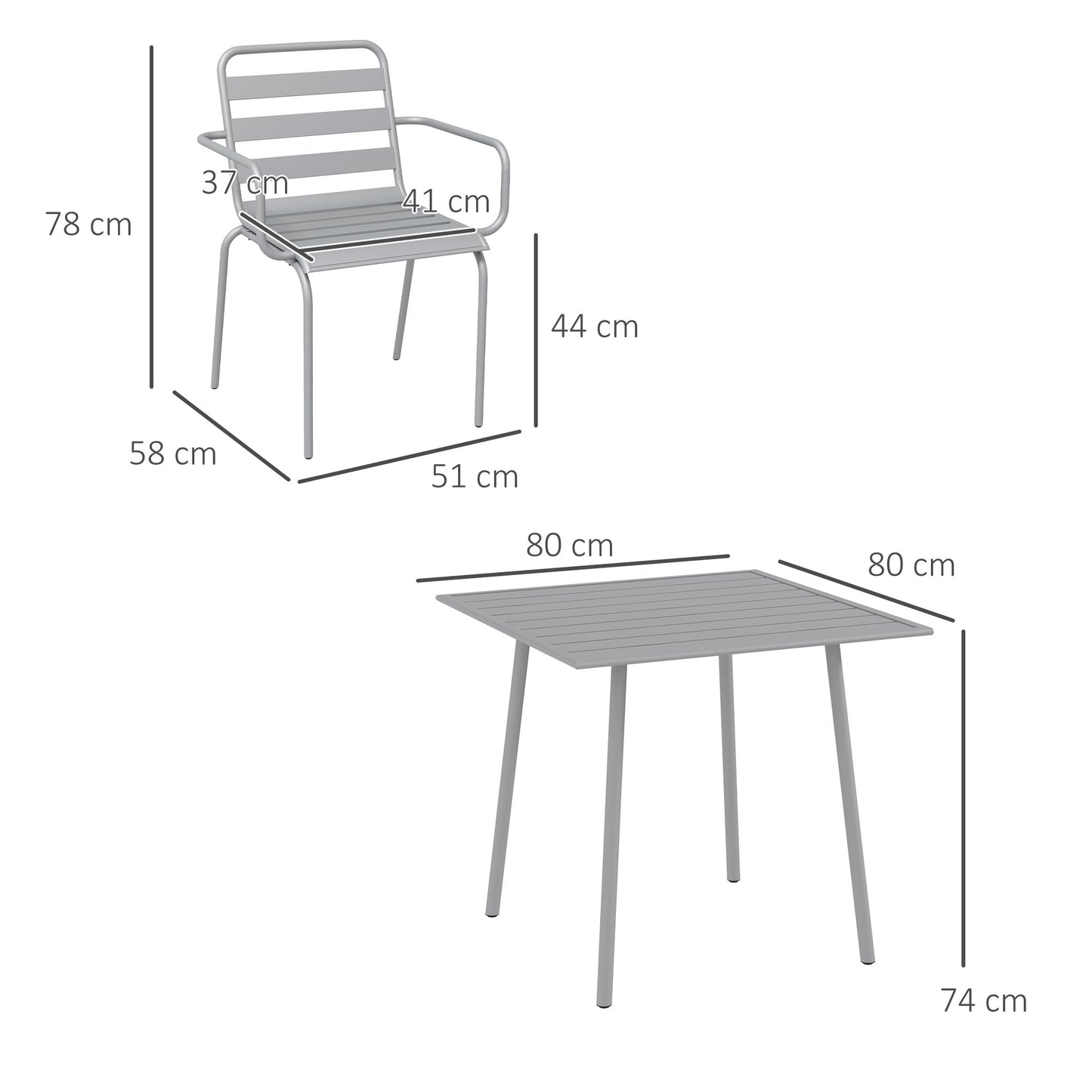 Tuinset – Tuinmeubelset – Zithoek – Balkonset – Terrasmeubelen – Stapelbare Stoelen – Stalen Frame – Compact Ontwerp 80x80x74 cm