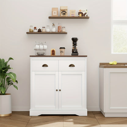 Dressoir – Sideboard – Opbergkast – Kast – Wandmeubel – Wit Gelakt – 80x40x90 cm – MDF & Composiethout – Verstelbare Planken – 2 Grote Lades
