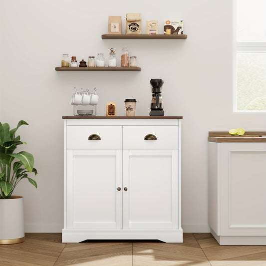 Dressoir – Sideboard – Opbergkast – Kast – Wandmeubel – Wit Gelakt – 80x40x90 cm – MDF & Composiethout – Verstelbare Planken – 2 Grote Lades