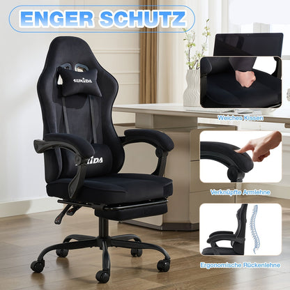 Velvet Gaming Stoel – Computer Game Chair – Videogame Stoel – Bureaustoel Draaibaar – Ergonomische Zwarte Gaming Chair – Met Voetsteun – Comfortabel Memory Foam