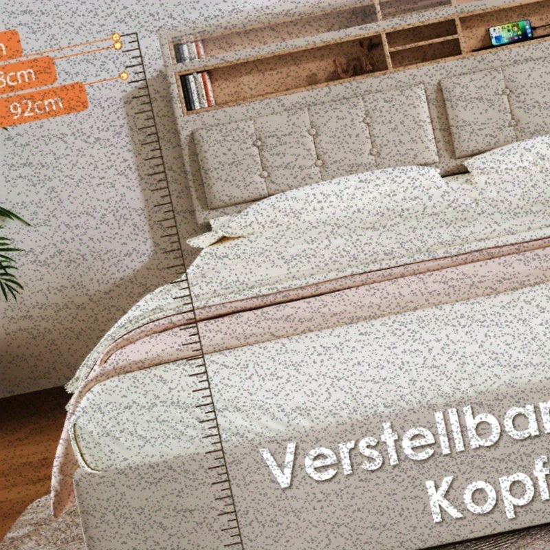 Bedden 160x200 – Tweepersoonsbed – Opbergbed – Lattenbodembed – Gestoffeerd Bed – Verstelbaar Hoofdeinde – Inclusief Matras – Modern Ruimtebesparend Design