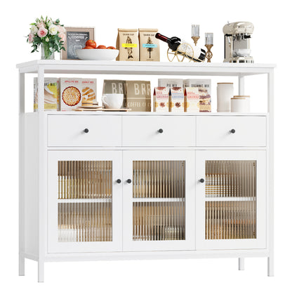 Kealive Modern Living Room Sideboard Cabinet with Glass Doors & Adjustable Shelves - 2-Pack Storage Display Cabinet with Drawers, / for Home Office, Storage Drawer Units