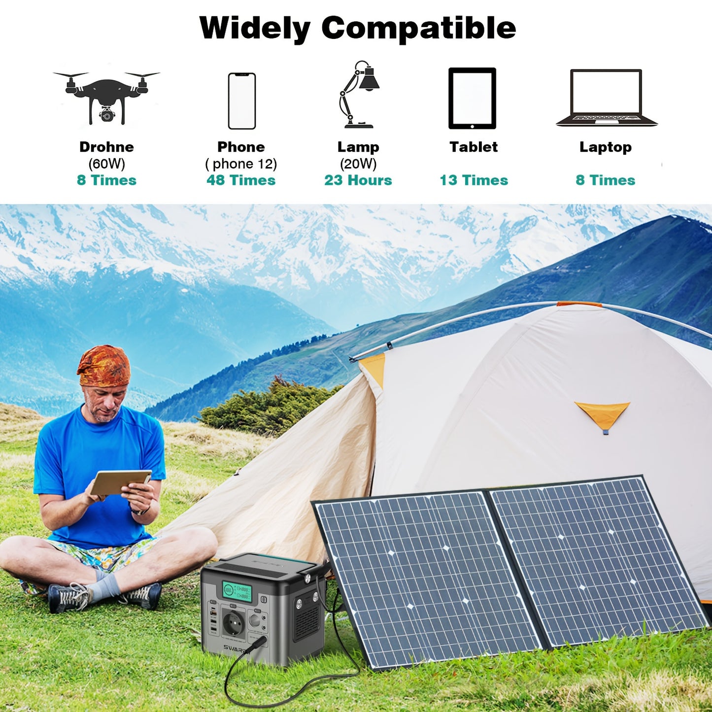 Powerbank – Power Station – Externe Batterij – Mobiele Oplader – Draagbare Accu – 518Wh Lithiumbatterij – 100W Opvouwbaar Zonnepaneel