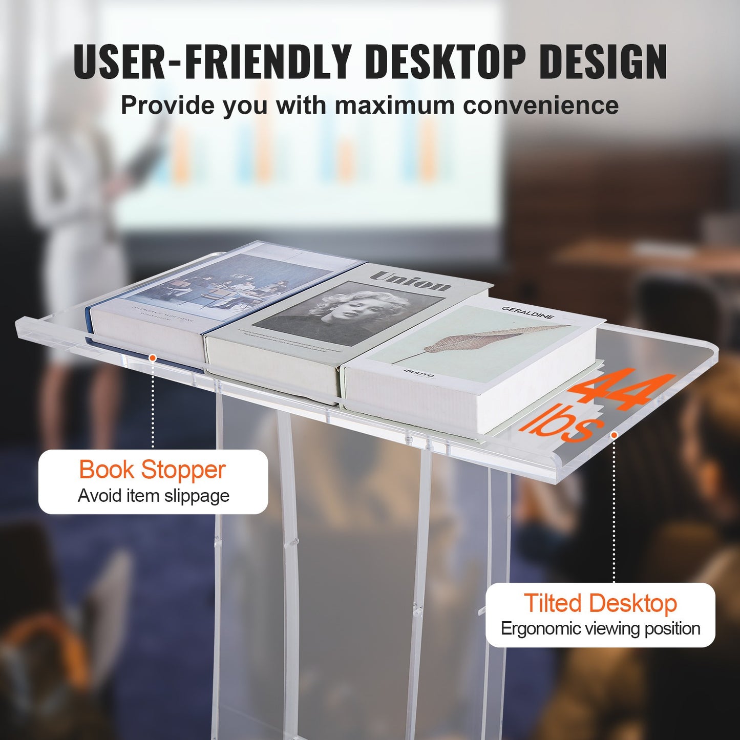 Transparant Acryl Spreekgestoelte – Podium – Presentatiepulpit – Lectern – Presentatiemeubel – 120 cm Hoogte – Ruim Blad Met Opbergbodem