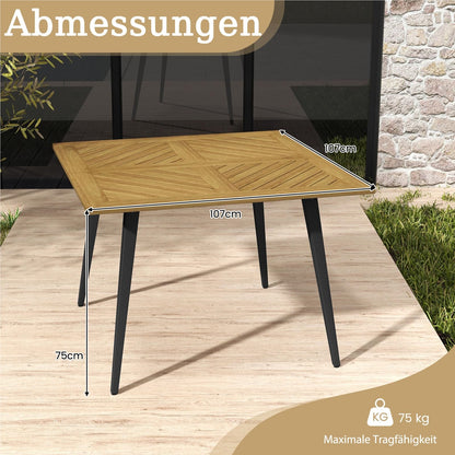 Tuintafel – Tuin Eettafel – Balkon Tafel – Buiten Tafel – Houten Tafel – Acaciahouten Vierkante Tafel 107x107 cm – Parasolhouder – Metalen Poten