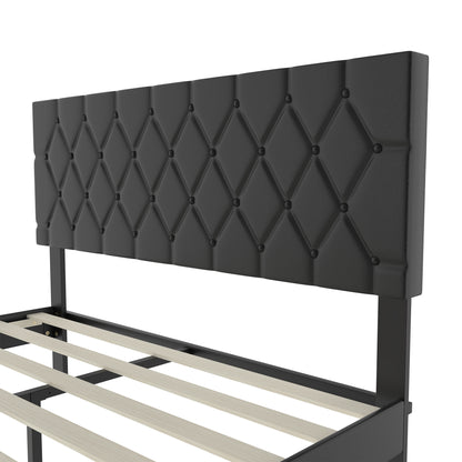 Bedframe – Gestoffeerd Bed – Tweepersoonsbed – Lattenbodem – Slaapbank – Kunstleer Hoofdbord – 160x200 cm – Draagkracht 300 kg