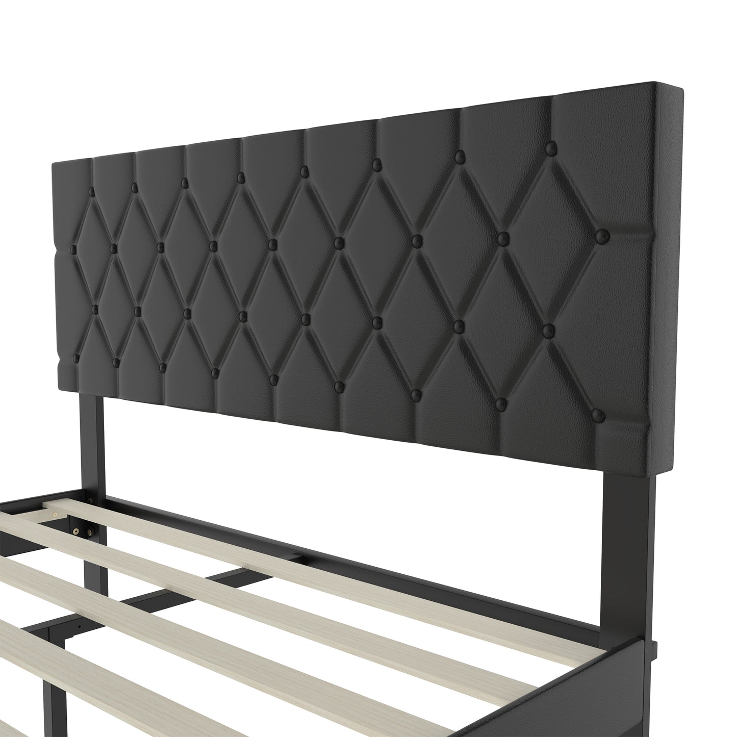 Bedframe – Gestoffeerd Bed – Tweepersoonsbed – Slaapkamer Bed – Ledikant – Lederen Hoofdbord – 160x200 cm – 300 kg Draagkracht – Eenvoudige Montage