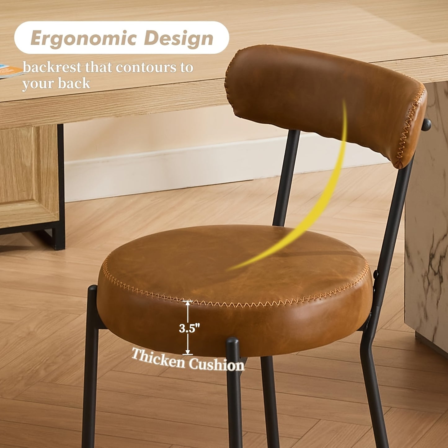 Set of 2 Mid-Century Modern Bar Stools | With Backrest and Footrest, 66cm Seat Height, Metal Frame and Faux Leather, Vintage Style for Kitchen, Bar, Dining Room, Home Bar, Cafe Bridge