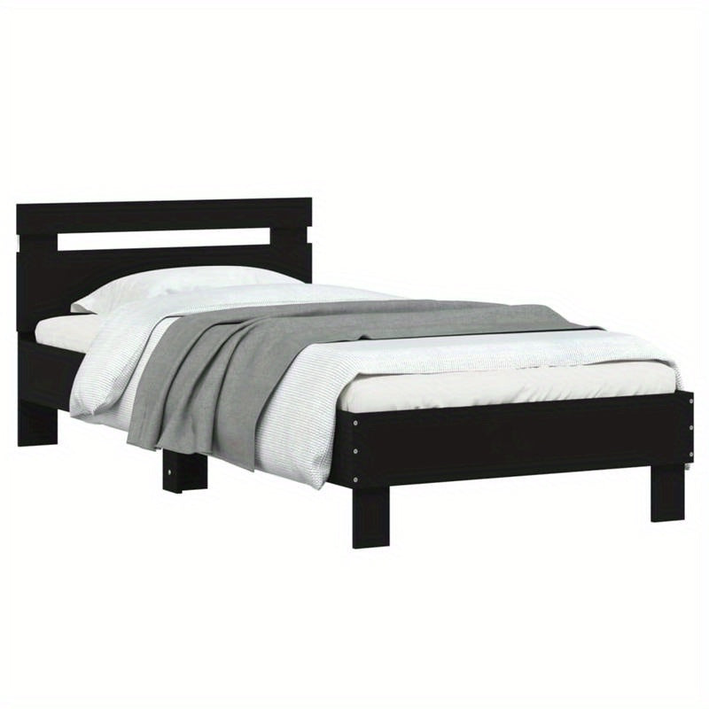 Queen Size Bed Frame with Headboard - Heavy-Duty Platform Bed, Sturdy Construction, Easy Assembly, No Box Spring Needed, Modern Minimalist Bedroom Furniture for Small Spaces - Matte Black Finish (90x190cm/35x75in) - Ideal for