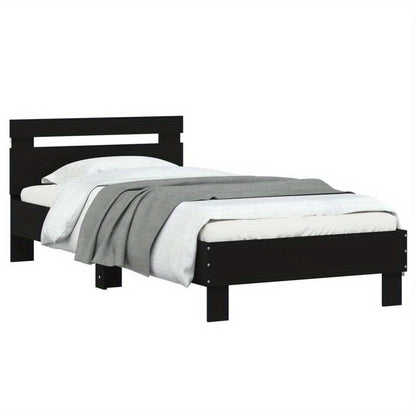 Queen Size Bed Frame with Headboard - Heavy-Duty Platform Bed, Sturdy Construction, Easy Assembly, No Box Spring Needed, Modern Minimalist Bedroom Furniture for Small Spaces - Matte Black Finish (90x190cm/35x75in) - Ideal for
