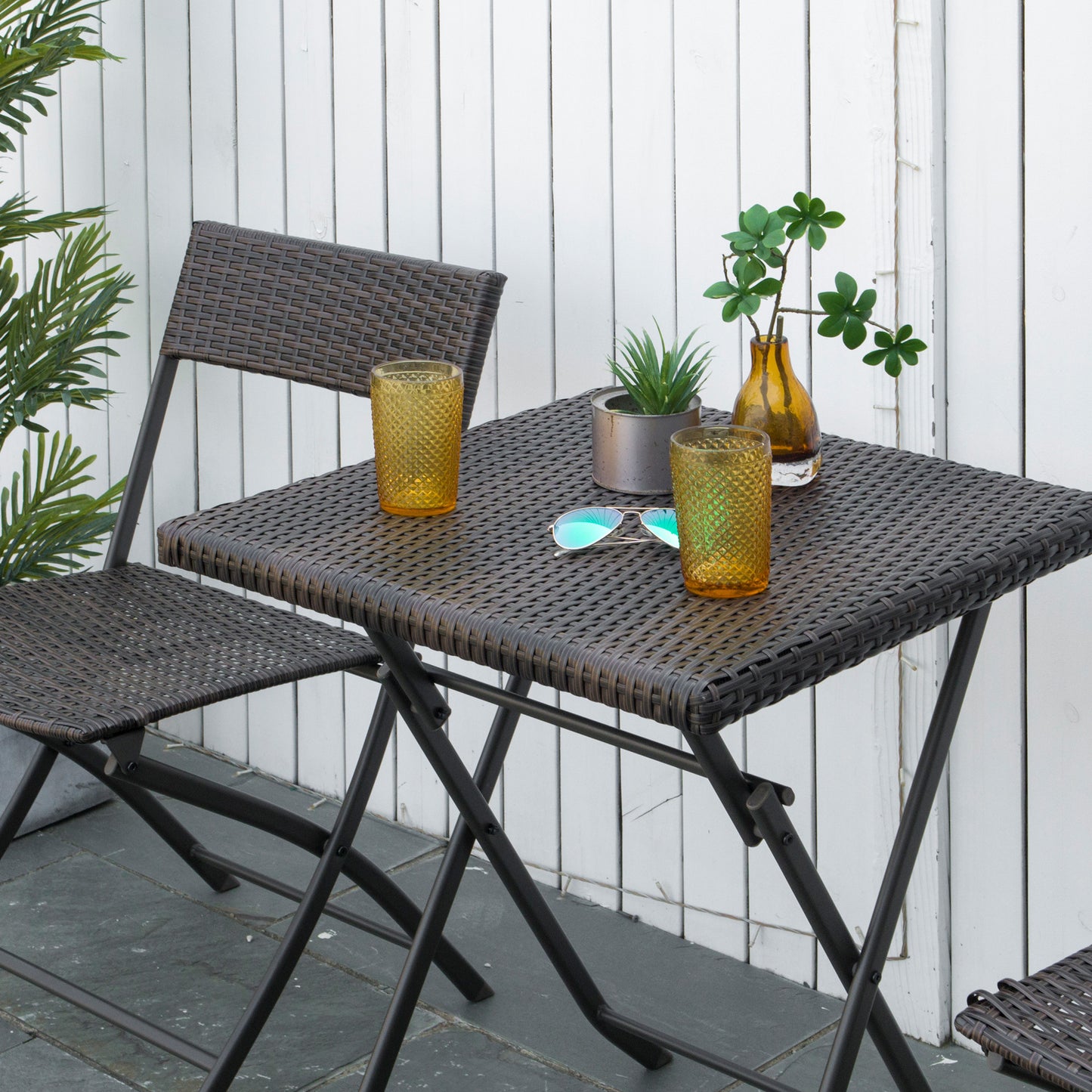 Bistroset – Tuinset – Balkonset – Tuinmeubel – Buitenmeubel – Inklapbaar – Zwart Metalen Frame Met Gevlochten Resin