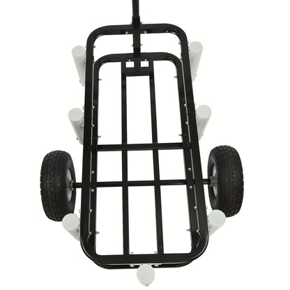 Vistuigwagen – Viswagen – Outdoor Kar – Viskar – Campingkar – Zwarte uitvoering – Hoogwaardig Koolstofstaal – Dubbele Rubber Wielen – 7 Hengelhouders – Antislip Handvat – Verstelbare Voorpoot voor Stabiliteit