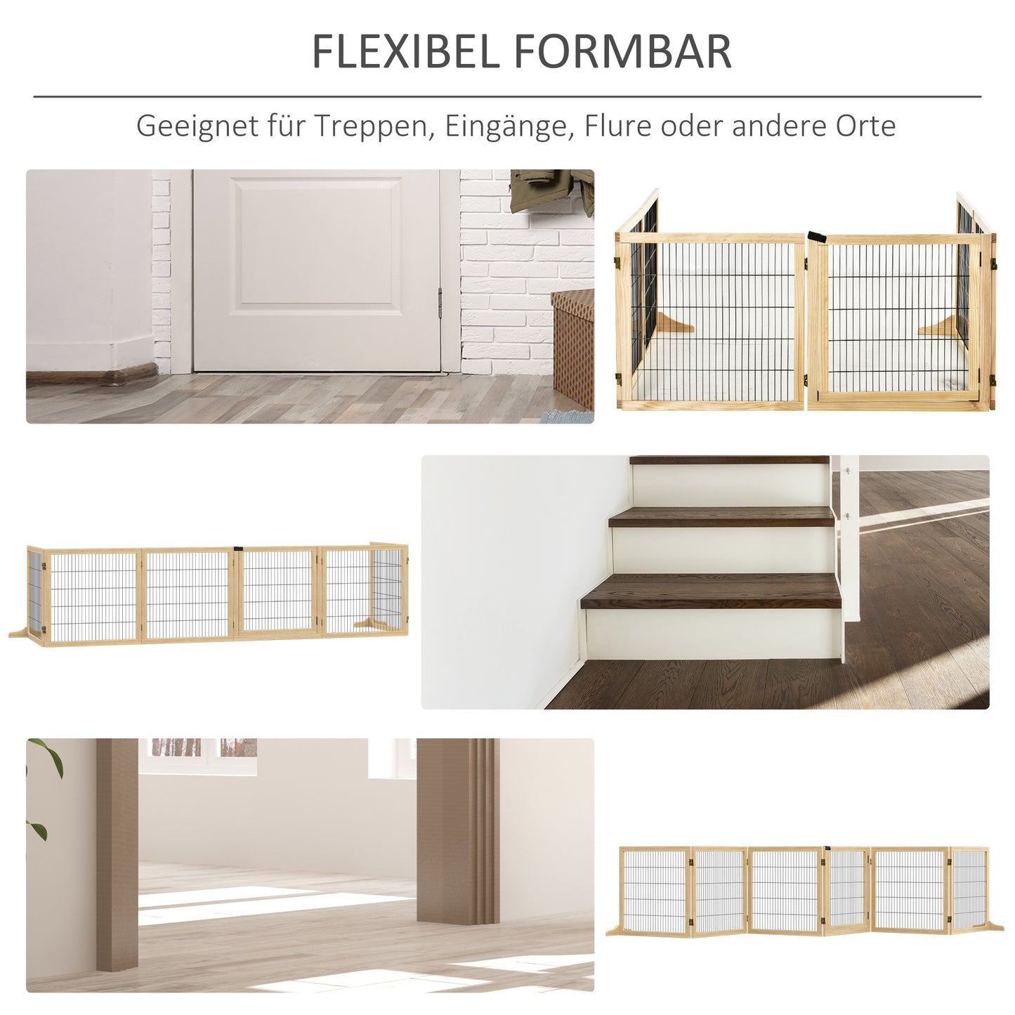 Hondenhek – Hondenbarrière – Puppyren – Traphek – Huisdierafscheiding – Inklapbaar – 432 x 36 x 70 cm – Dennehout met Stalen Steunpoten