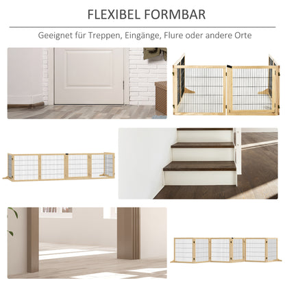 Hondenhek – Hondenbarrière – Puppyren – Traphek – Huisdierafscheiding – Inklapbaar – 432 x 36 x 70 cm – Dennehout met Stalen Steunpoten