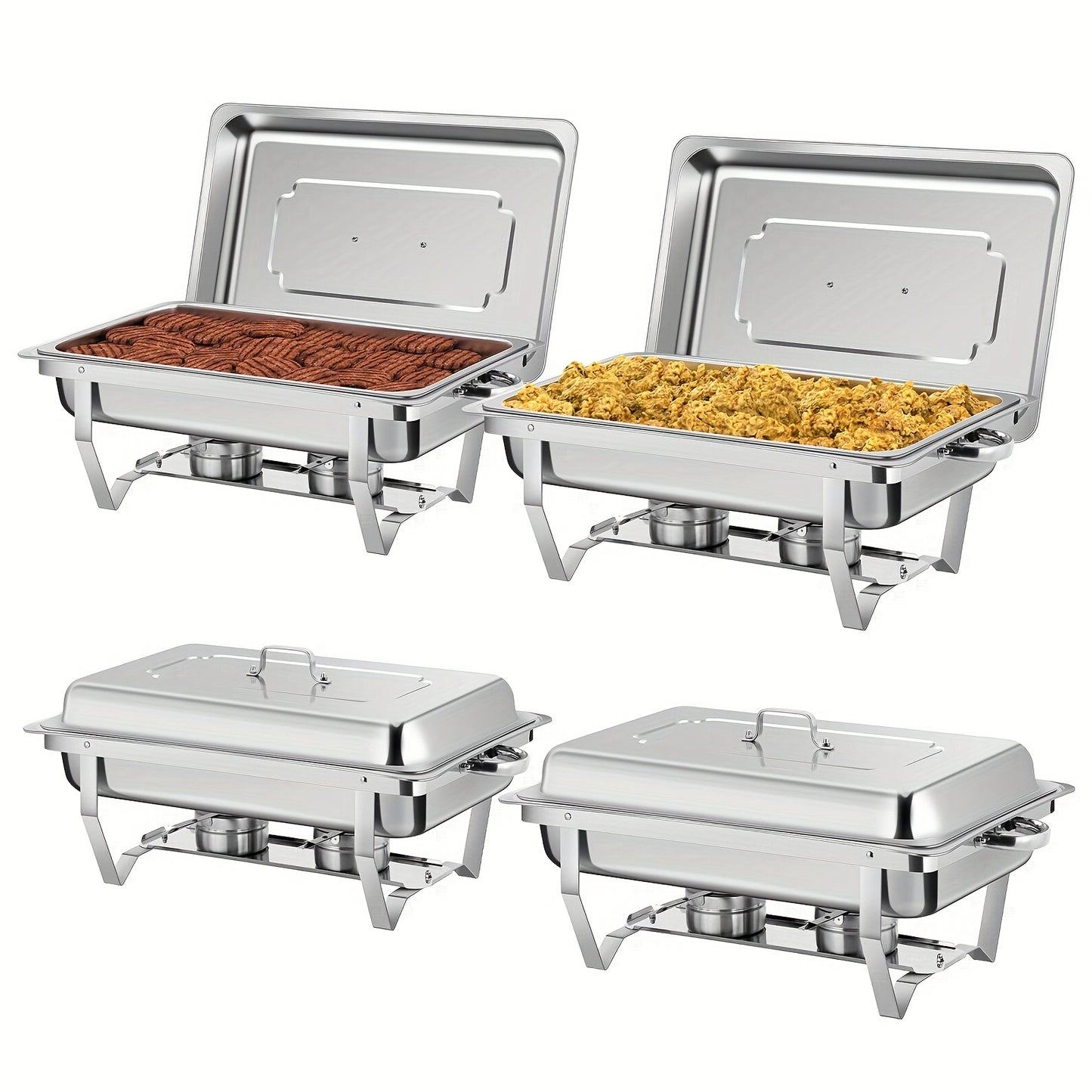 Chafing Dishes Set – Warmhoudbakken – Buffet Warmers – Serveerbakken – Warmhoudschalen – 4-delige Set – RVS Roestvrij Staal – Zonder Elektriciteit