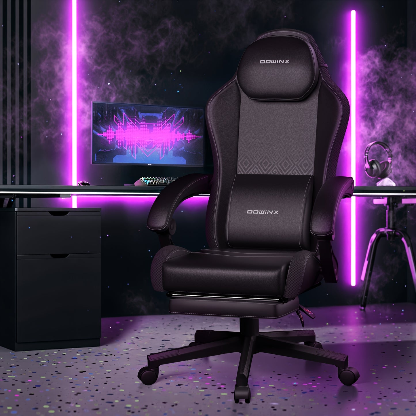 Gamingstoel – Gamestoel – Gaming Chair – Game Stoel – Bureaustoel – Ergo Hoog Rugleuning – Verstelbaar – 360° Draaibaar – Kunstleer – Met Voetsteun – Zwart